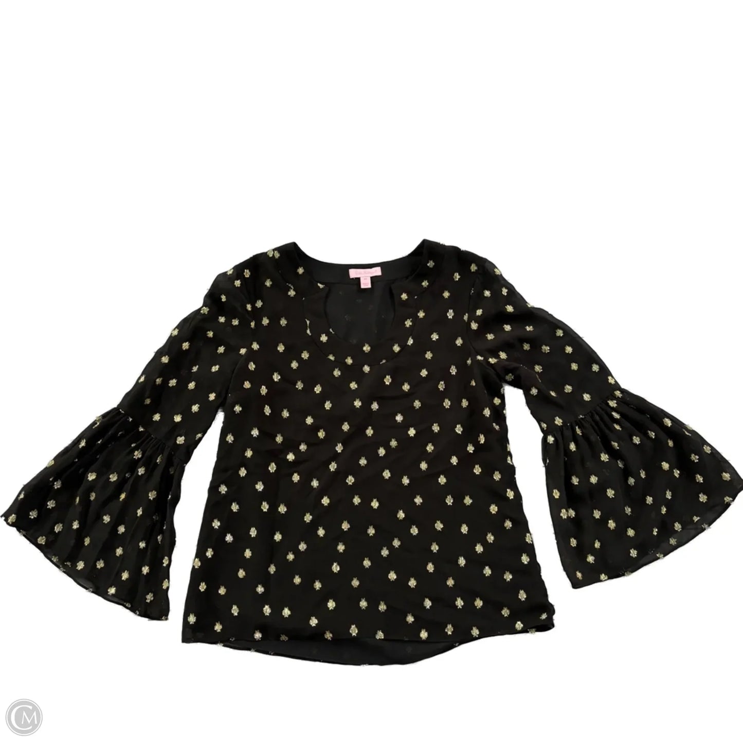 Top 3/4 Sleeve Designer By Lilly Pulitzer In Black & Gold, Size: Xs