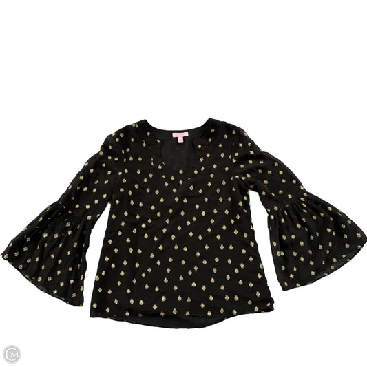 Top 3/4 Sleeve Designer By Lilly Pulitzer In Black & Gold, Size: Xs