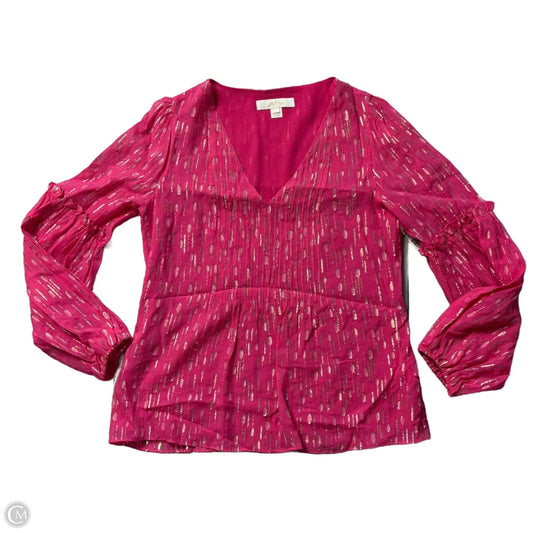 Top Long Sleeve Designer By Lilly Pulitzer In Gold & Pink, Size: Xs
