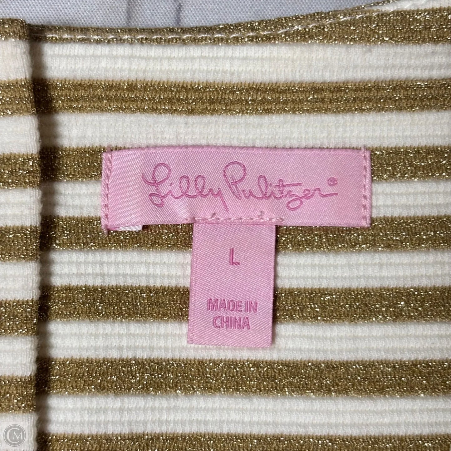 Dress Designer By Lilly Pulitzer In Gold & White, Size: L