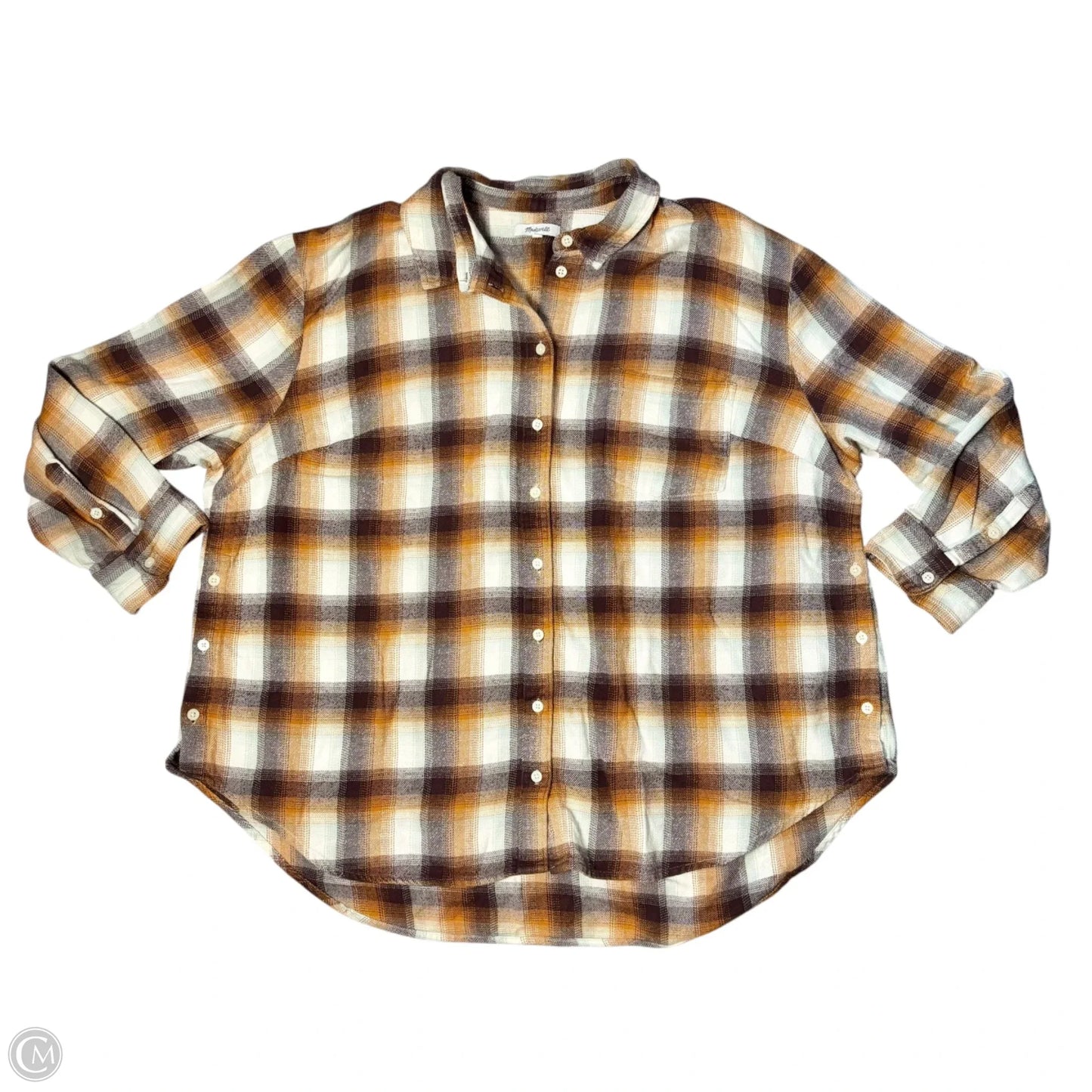 Top Long Sleeve By Madewell In Plaid Pattern, Size: 2x