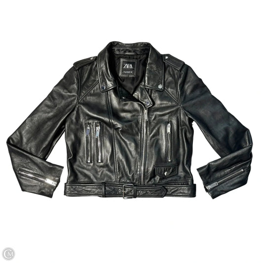 Jacket Moto Leather By Zara In Black, Size: Xl