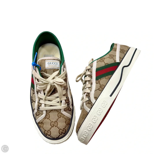 Shoes Luxury Designer By Gucci In Brown & Cream, Size: 8