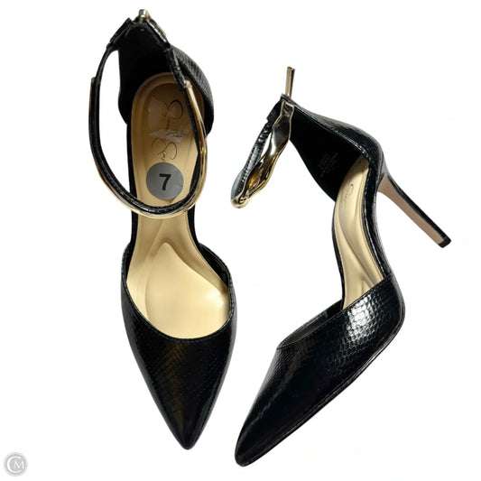 Shoes Heels Stiletto By Jessica Simpson In Black & Gold, Size: 7