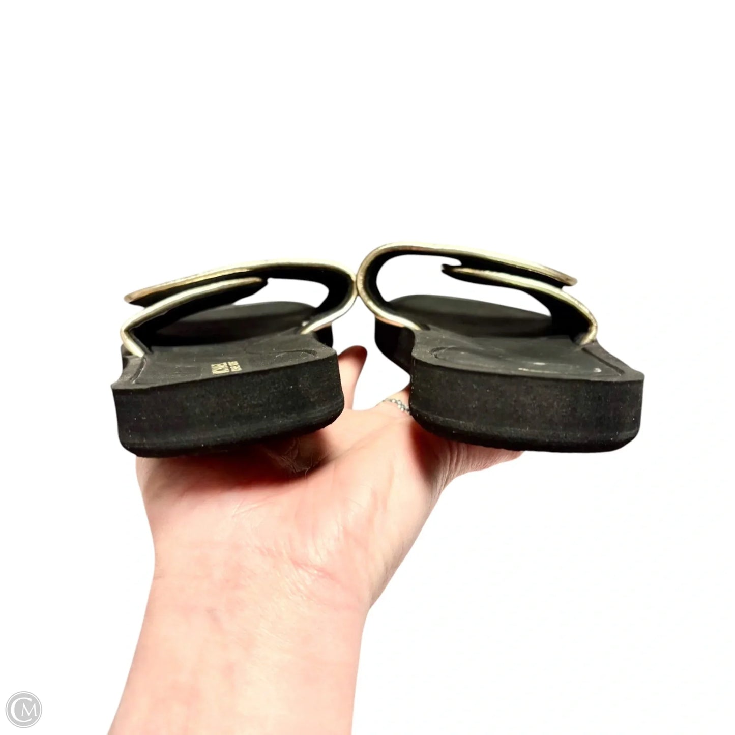Sandals Flats By Michael By Michael Kors In Black & Gold, Size: 6