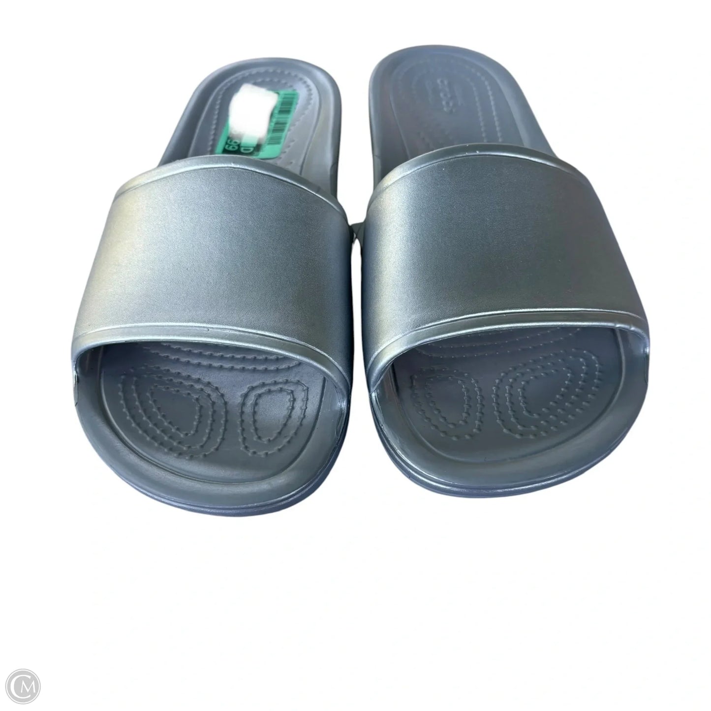 Sandals Flip Flops By Crocs In Silver, Size: 10