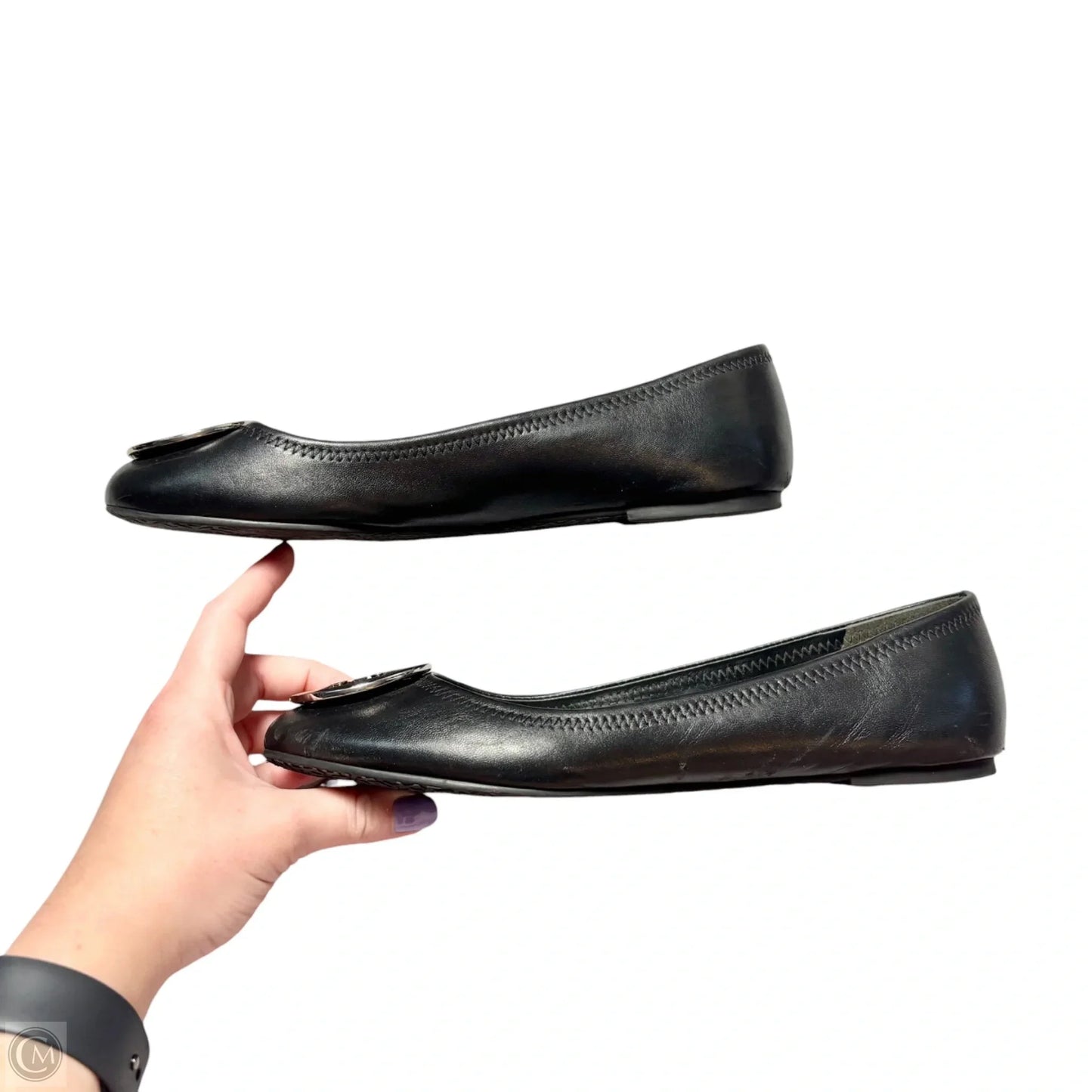 Shoes Designer By Tory Burch In Black & Gold, Size: 10.5