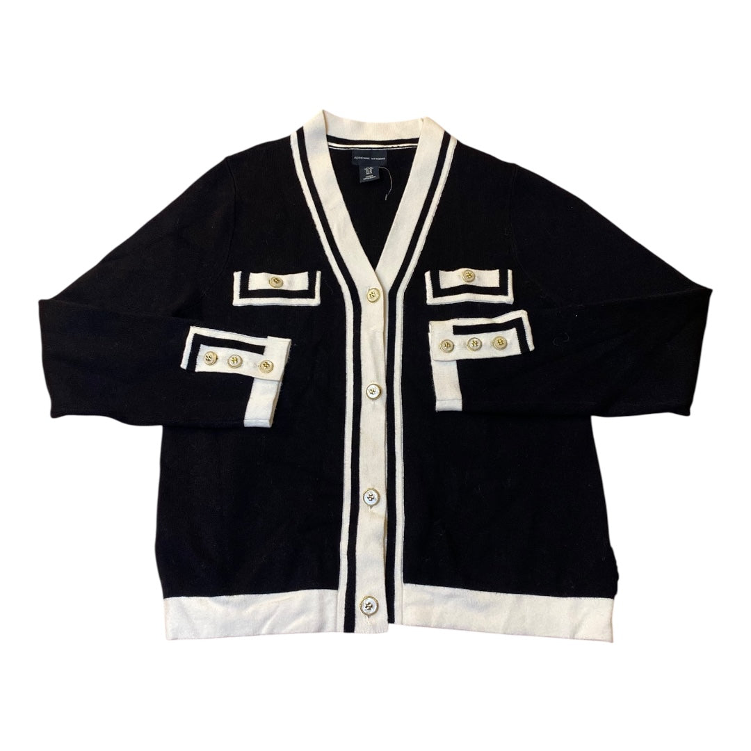 Sweater Cardigan By Adrienne Vittadini In Black & White, Size:M