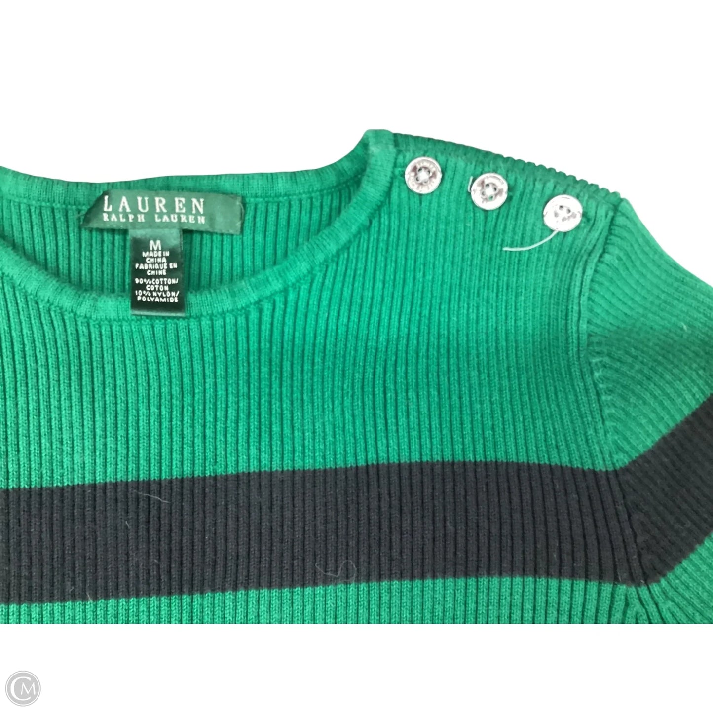 Sweater By Lauren By Ralph Lauren In Black & Green, Size: M