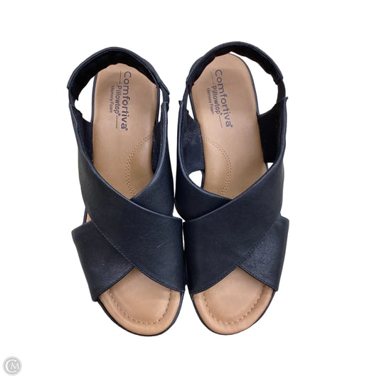 Sandals Heels Wedge By Comfortiva In Black, Size: 8.5