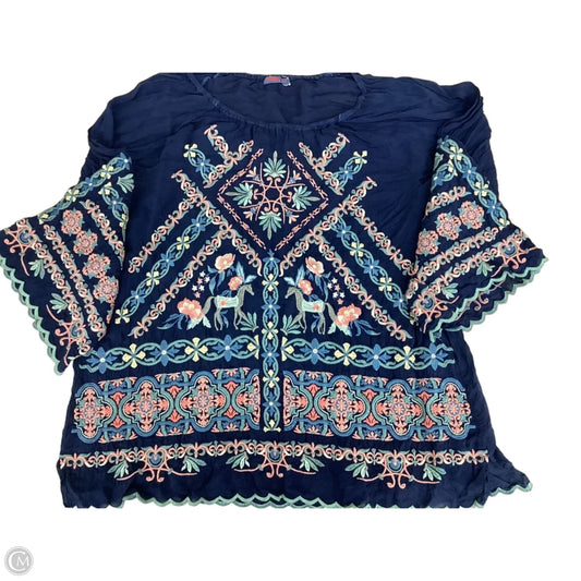 Top Long Sleeve By Johnny Was In Navy, Size: 2x