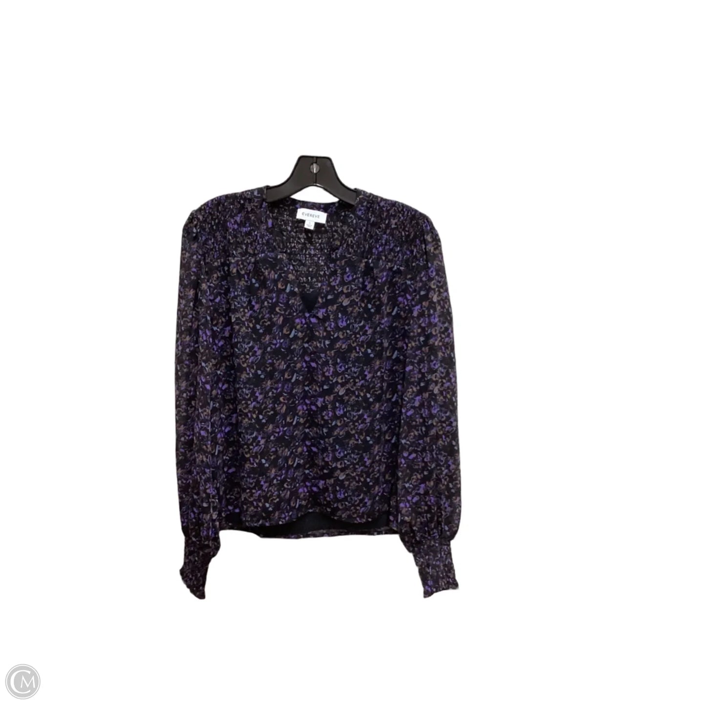 Blouse Long Sleeve By Evereve In Black & Purple, Size: S