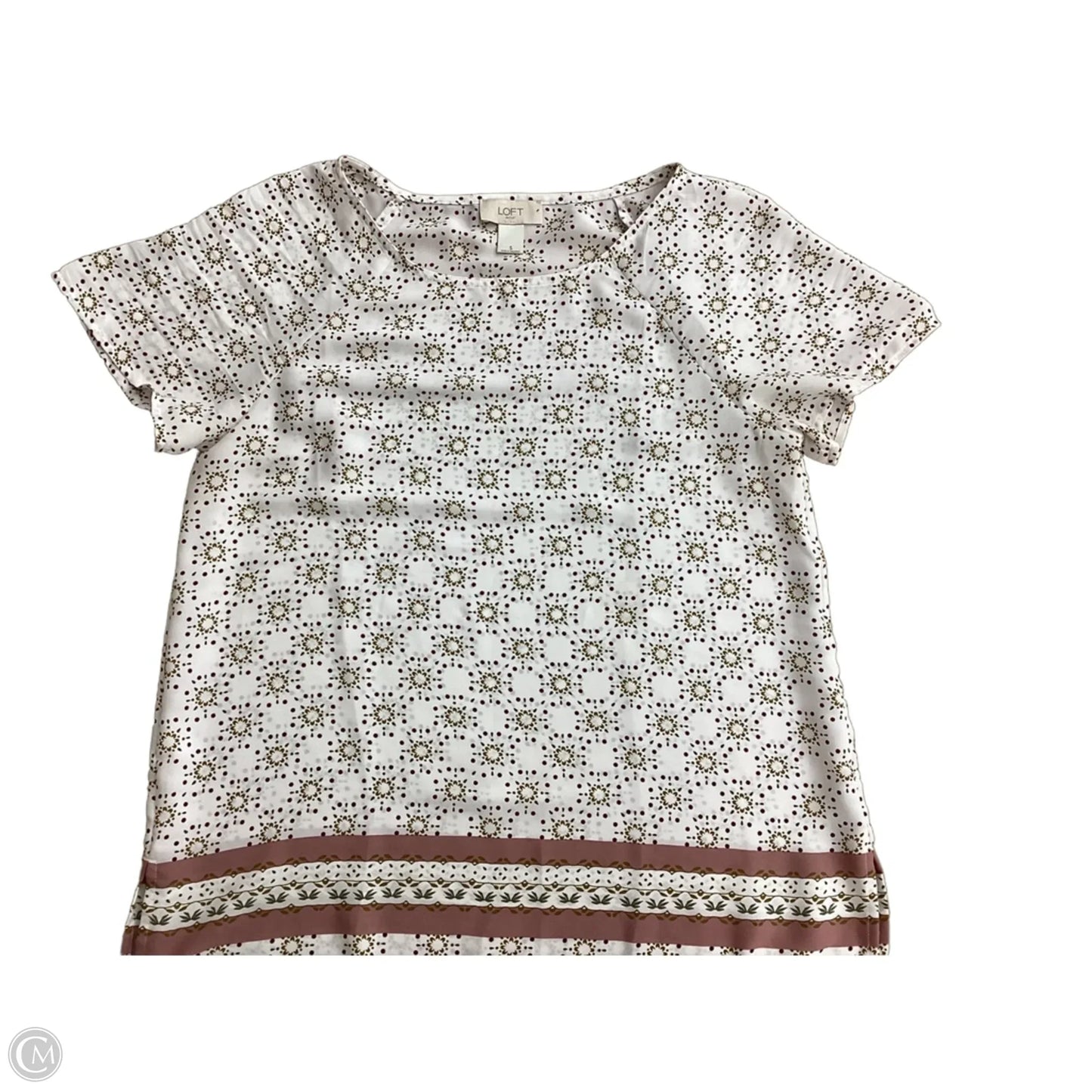 Blouse Short Sleeve By Loft In Cream & Green, Size: S