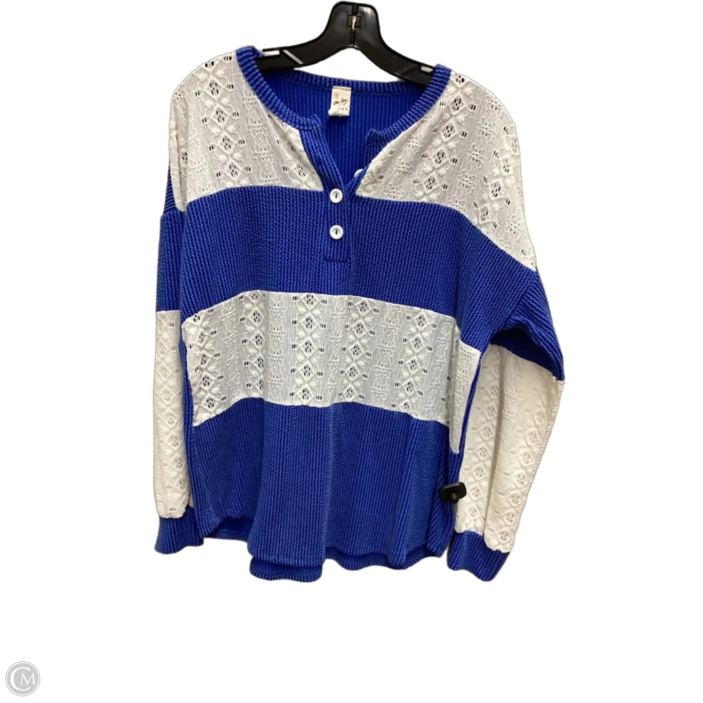 Top Long Sleeve By 7th Ray In Blue & Cream, Size: M