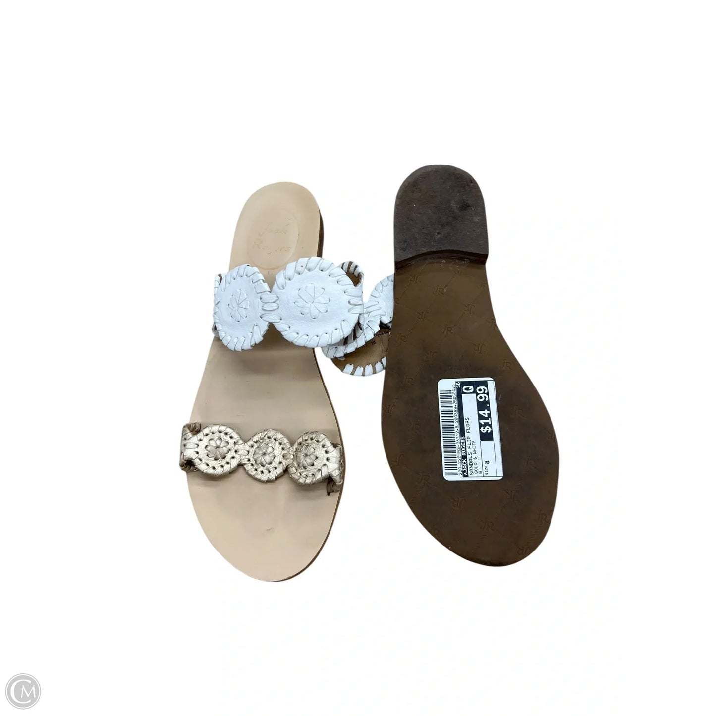 Sandals Flip Flops By Jack Rogers In Gold & White, Size: 8