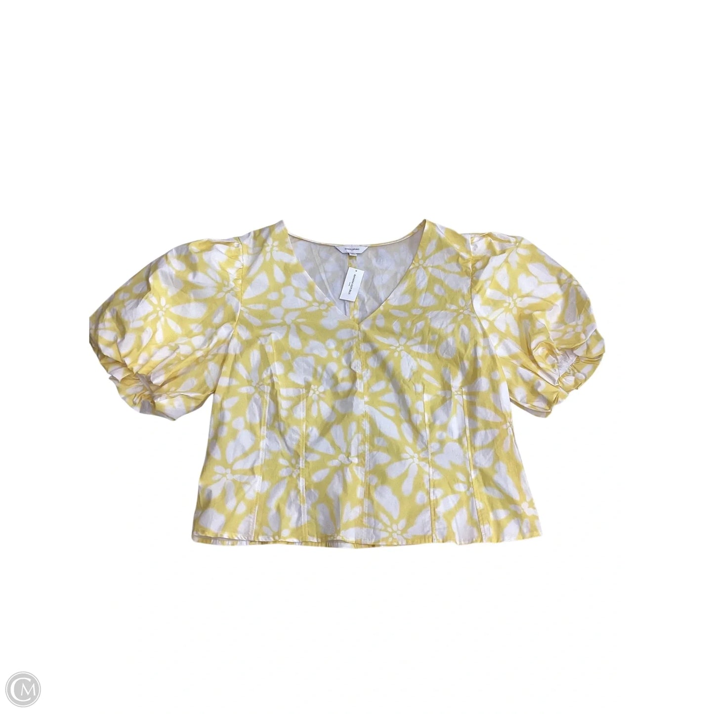 Top Short Sleeve By Banana Republic In White & Yellow, Size: 18