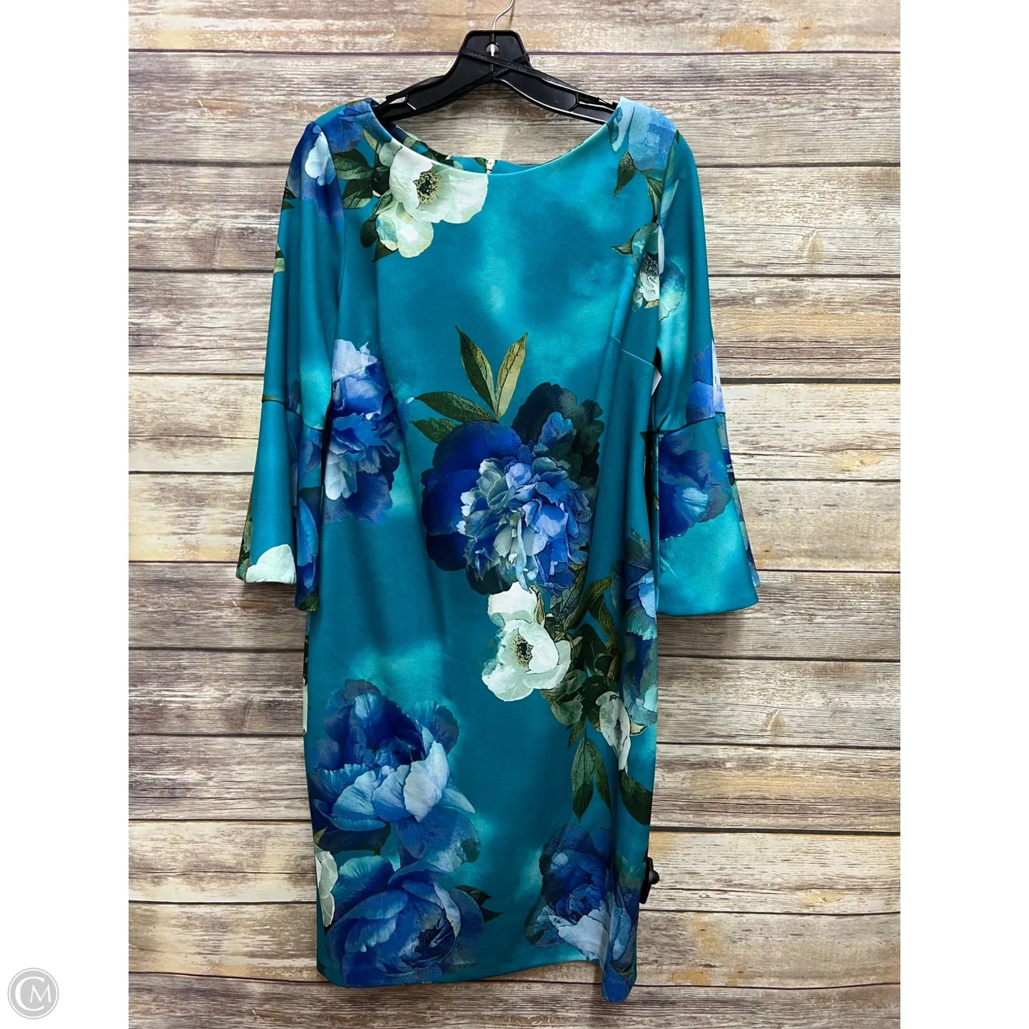 Dress Casual Midi By Calvin Klein In Blue & Green, Size: 12