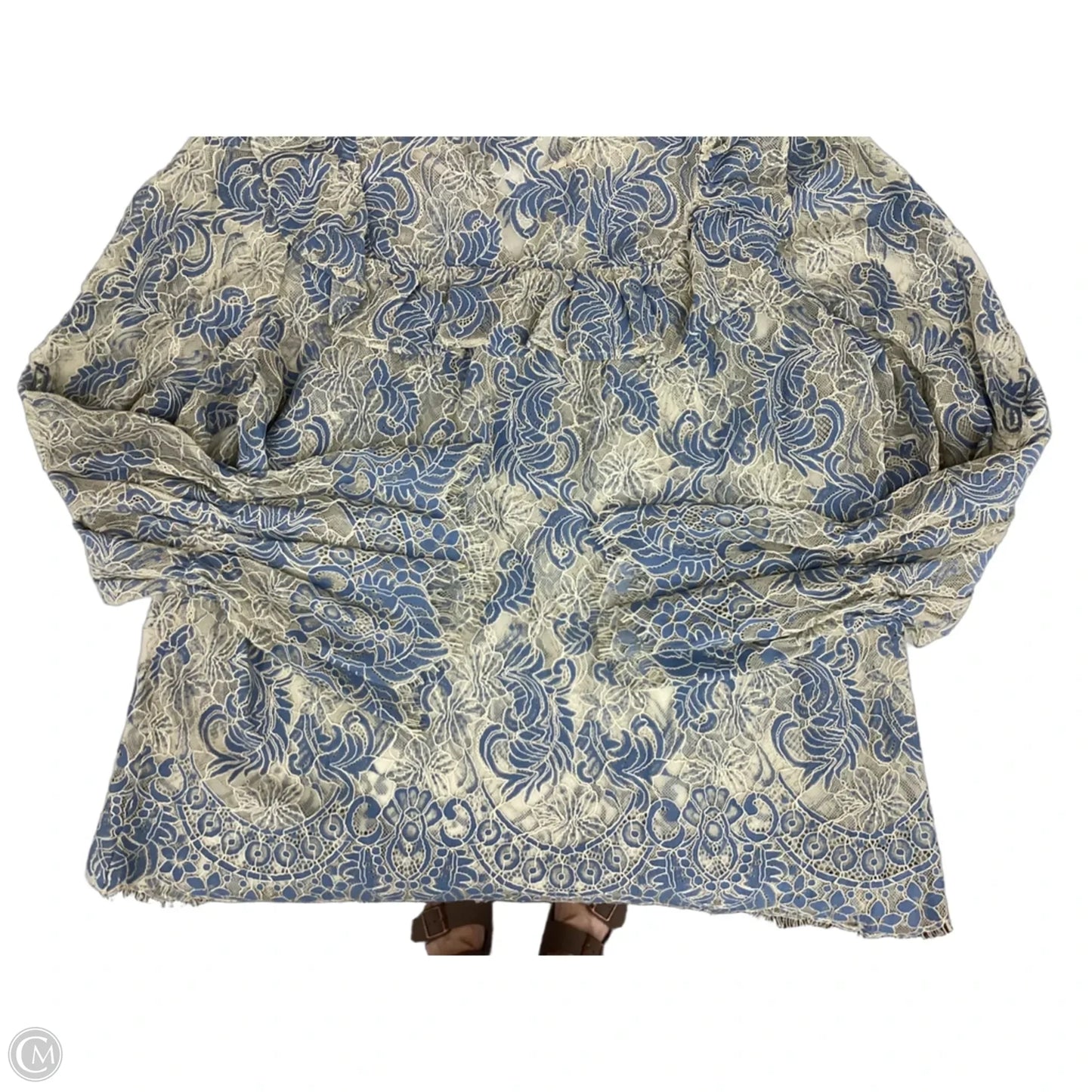 Blouse Long Sleeve By Current Air In Blue & Grey, Size: L