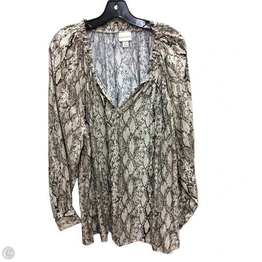Blouse Long Sleeve By Ava & Viv In Snakeskin Print, Size: Xxl