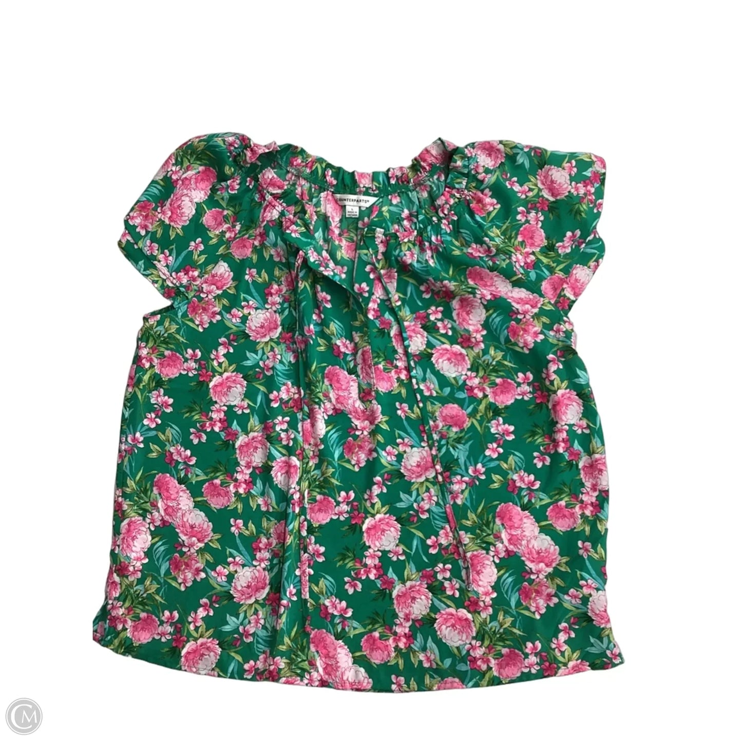 Blouse Short Sleeve By Counterparts In Green & Pink, Size: L