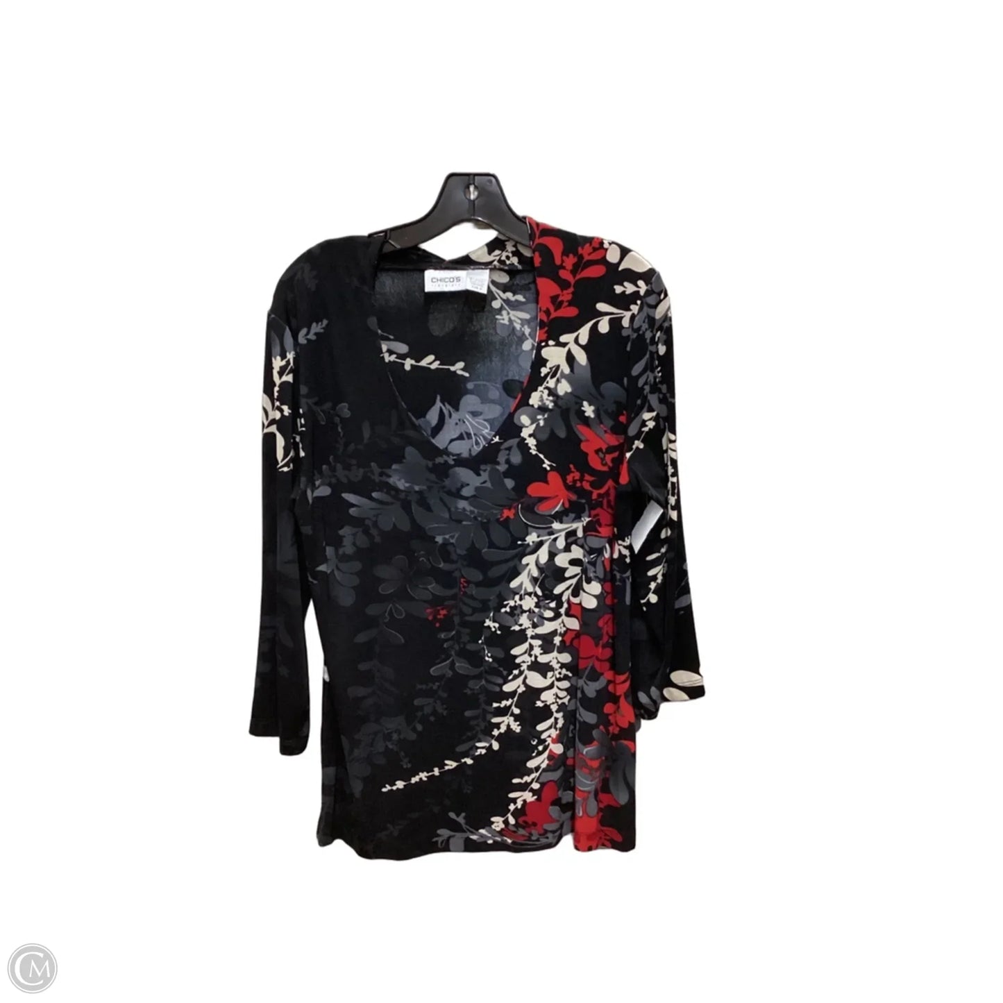 Blouse Long Sleeve By Chicos In Black & Red, Size: L