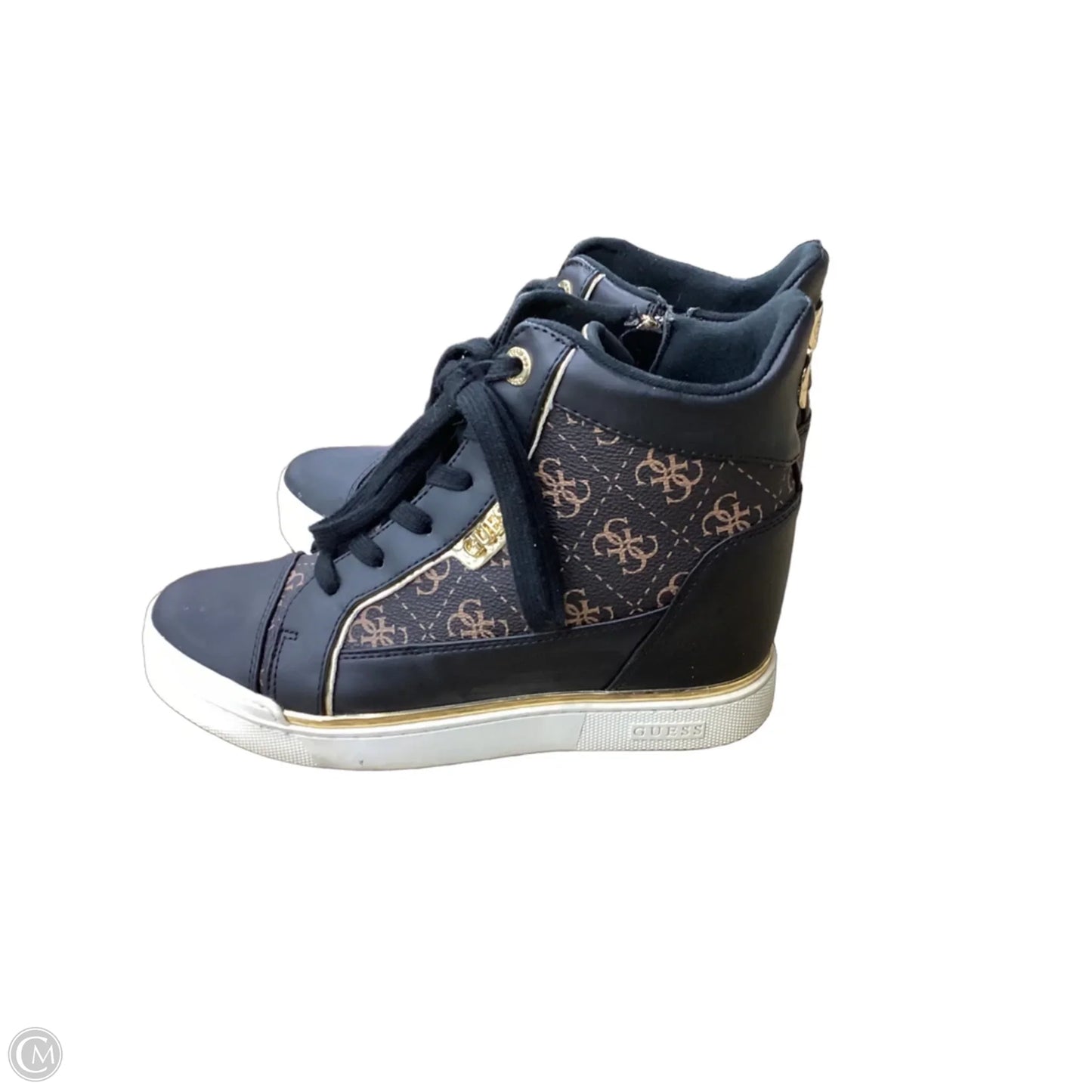 Shoes Sneakers By Guess In Black & Gold, Size: 8