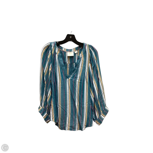 Blouse Long Sleeve By Anthropologie In Striped Pattern, Size: L
