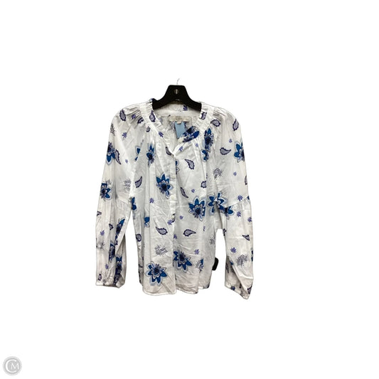 Top Long Sleeve By Loft In Blue & White, Size: L