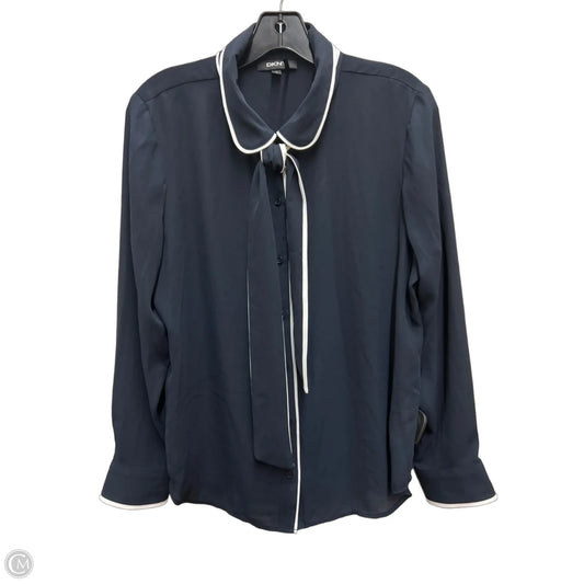 Blouse Long Sleeve By Dkny In Navy, Size: L