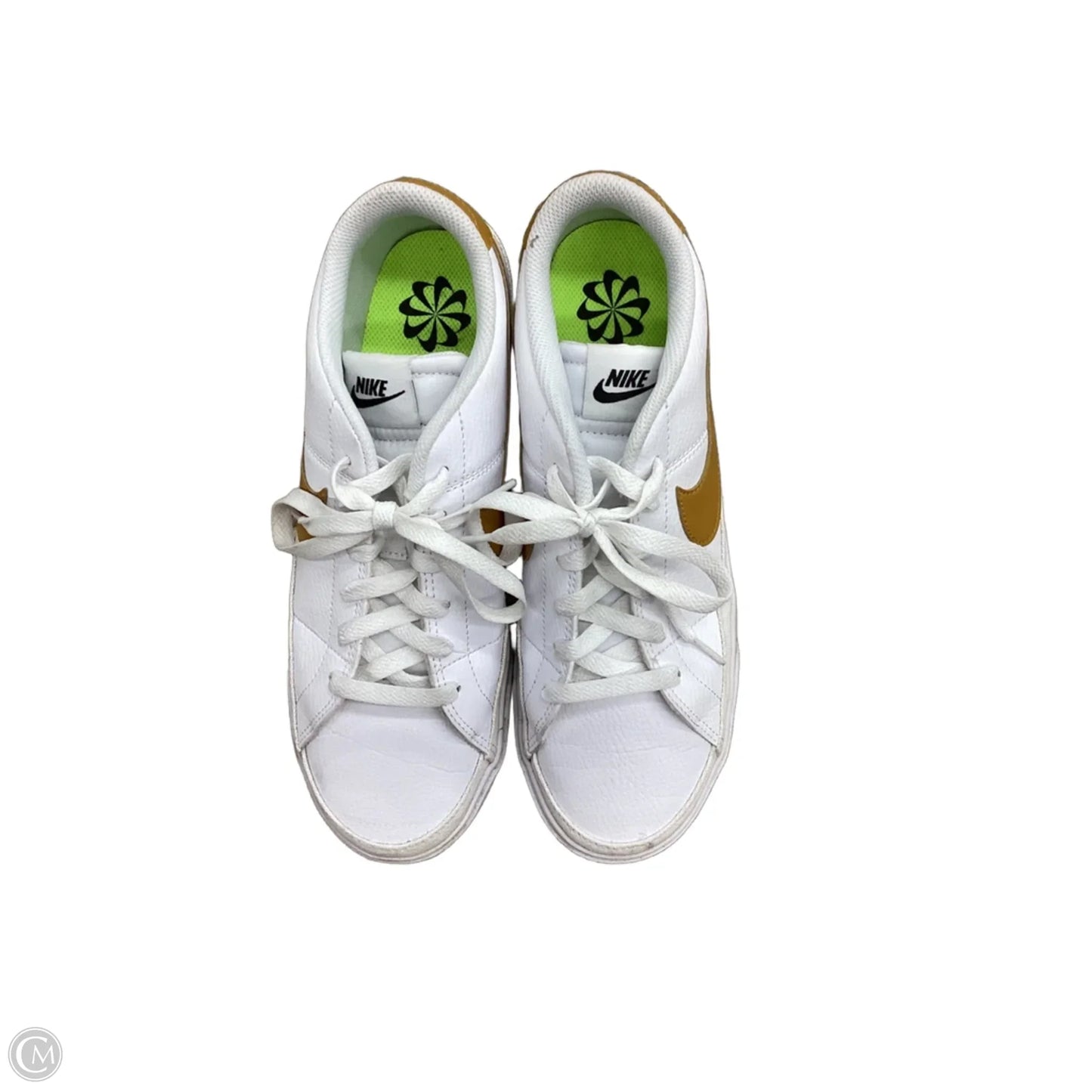 Shoes Sneakers By Nike In White & Yellow, Size: 9.5