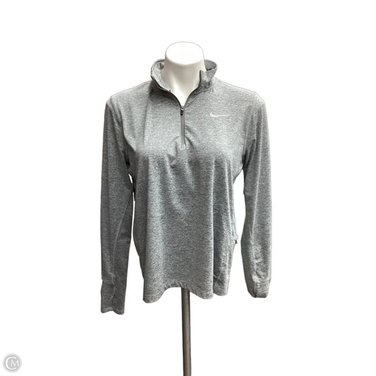 Athletic Top Long Sleeve Collar By Nike In Grey, Size: M