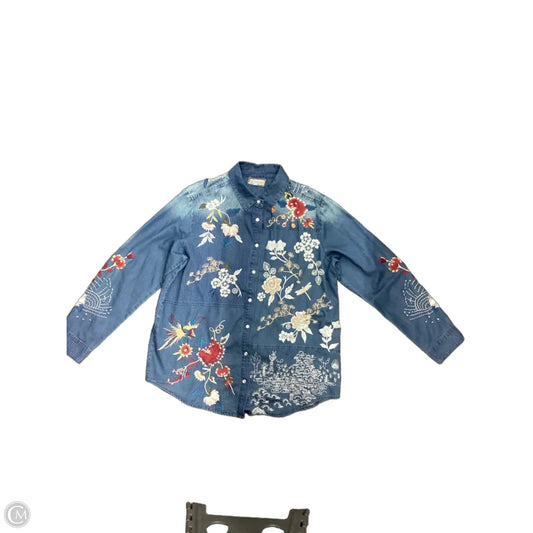 Top Long Sleeve Designer By Johnny Was In Blue Denim, Size: M