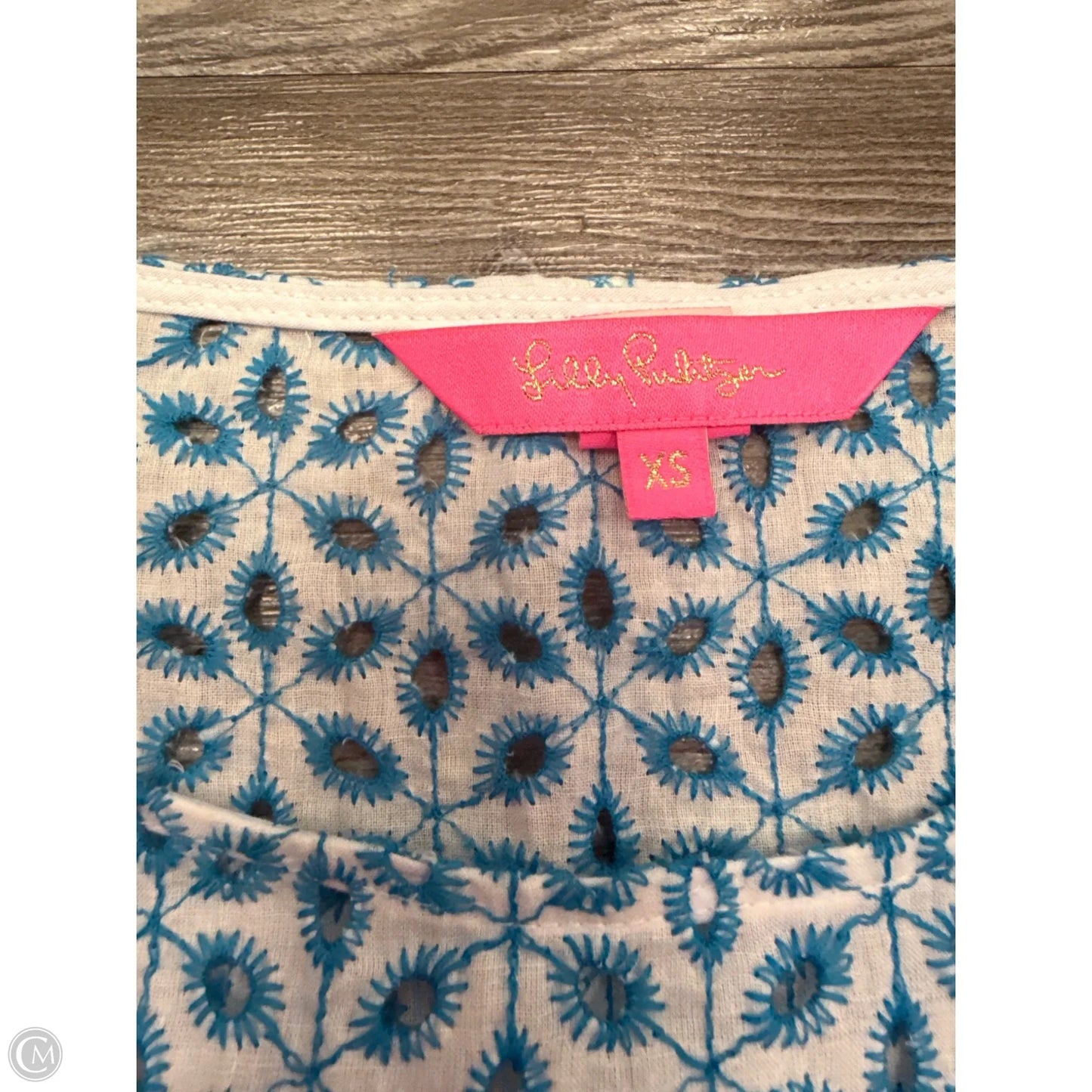 Top 3/4 Sleeve Designer By Lilly Pulitzer In Blue & White, Size: Xs