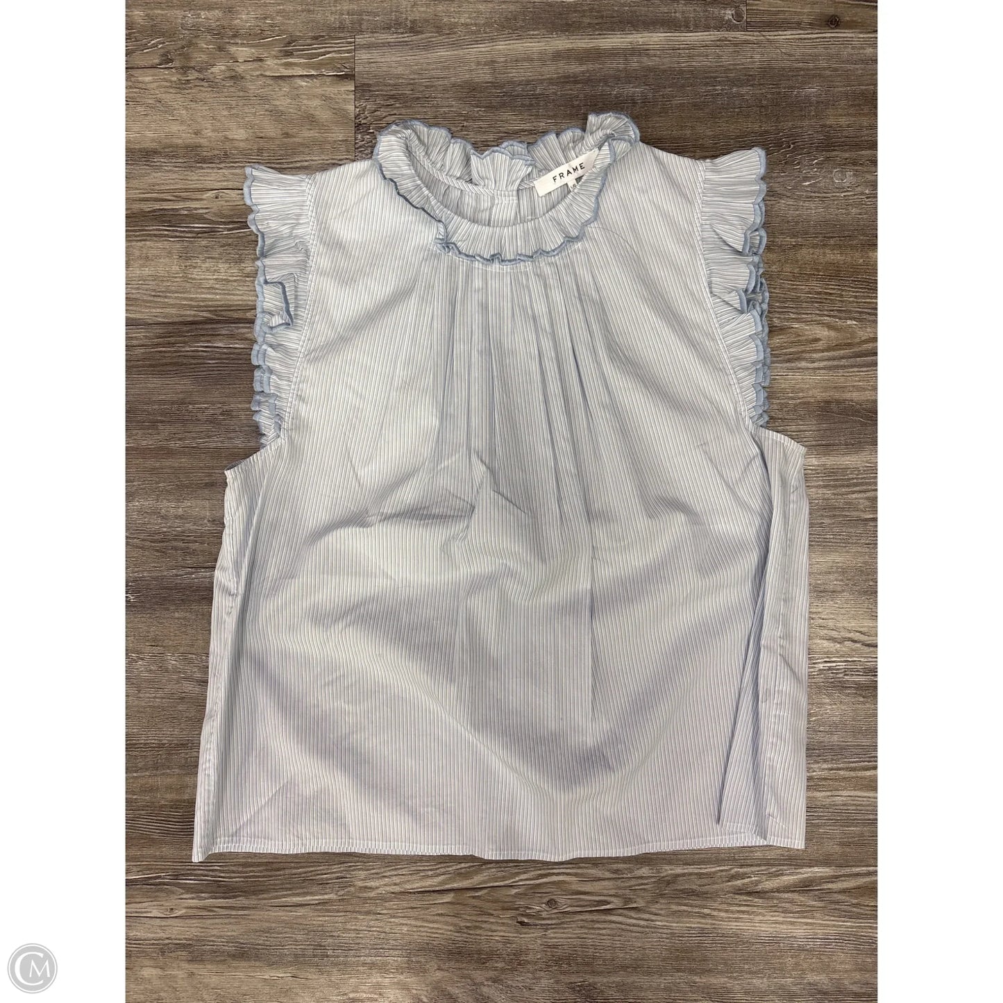 Top Short Sleeve By Frame In Blue & White, Size: L