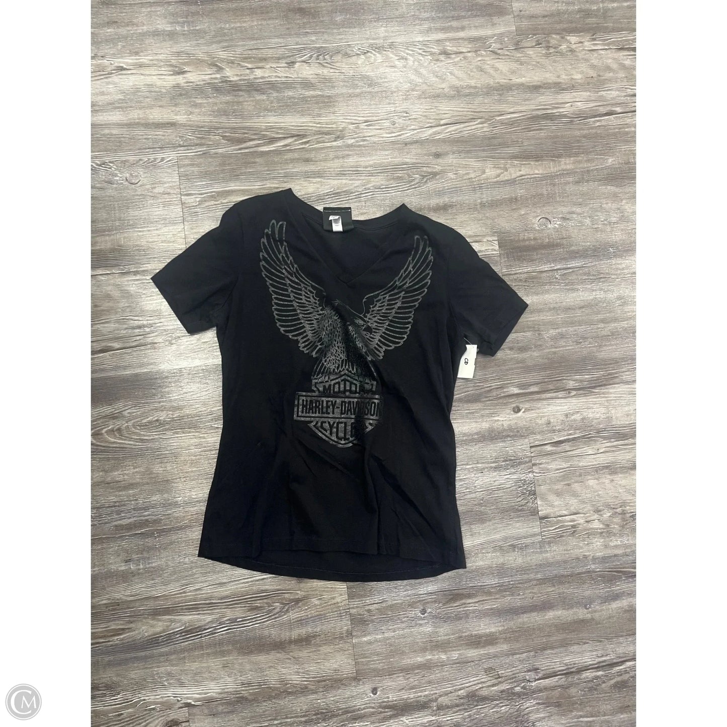 Top Short Sleeve By Harley Davidson In Black & Silver, Size: M