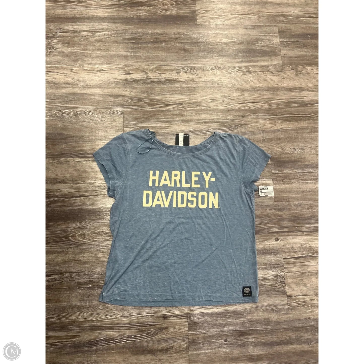 Top Short Sleeve By Harley Davidson In Blue & Yellow, Size: M