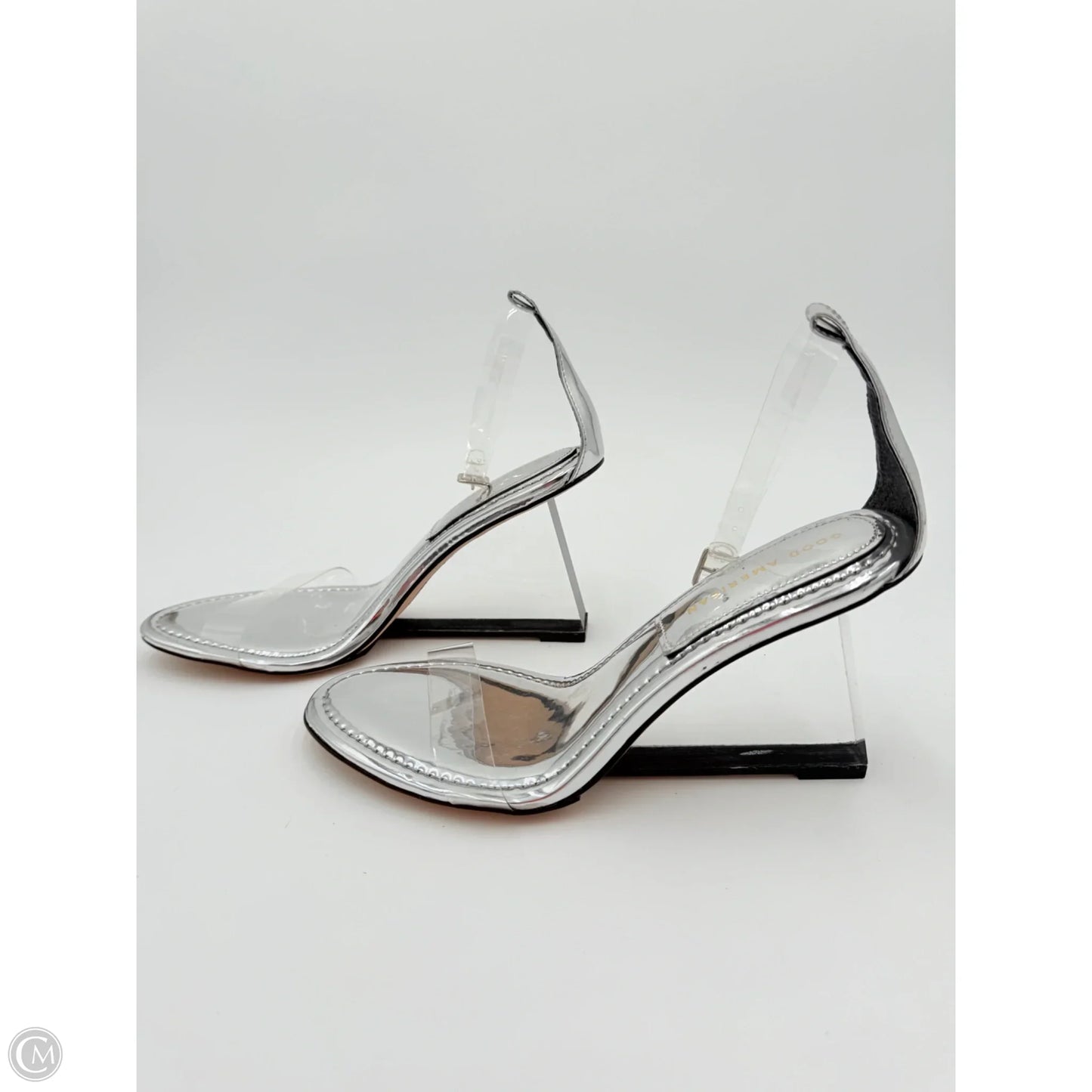 Sandals Heels Block By Good American In Silver, Size: 10
