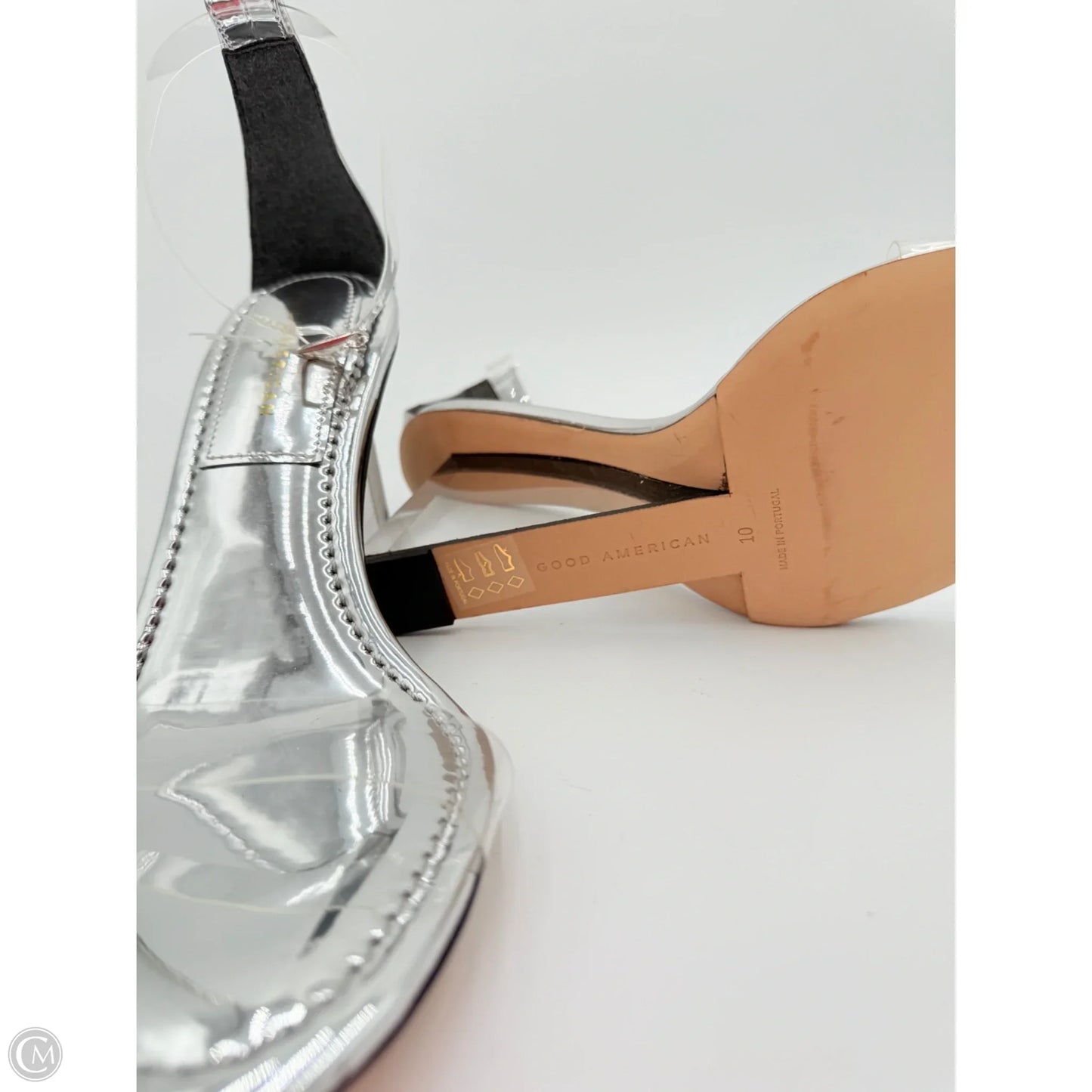 Sandals Heels Block By Good American In Silver, Size: 10