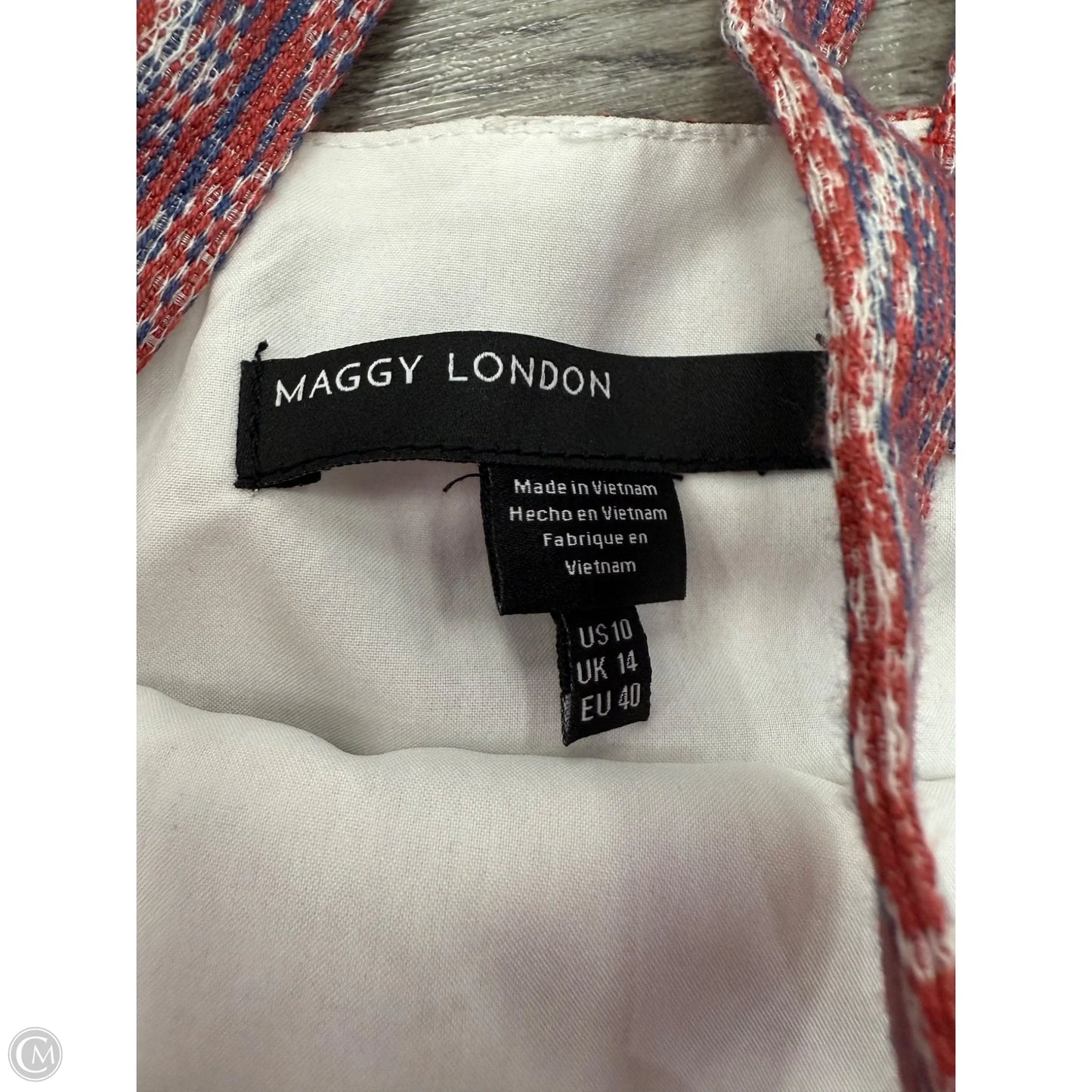 Dress Casual Midi By Maggy London In Blue & Red & White, Size: 10