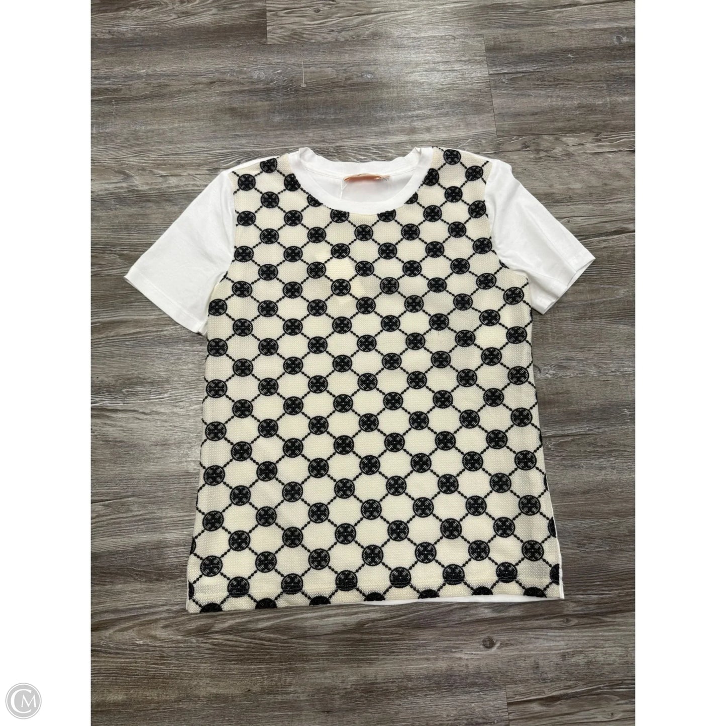 Top Short Sleeve Designer By Tory Burch In Blue & Cream, Size: S