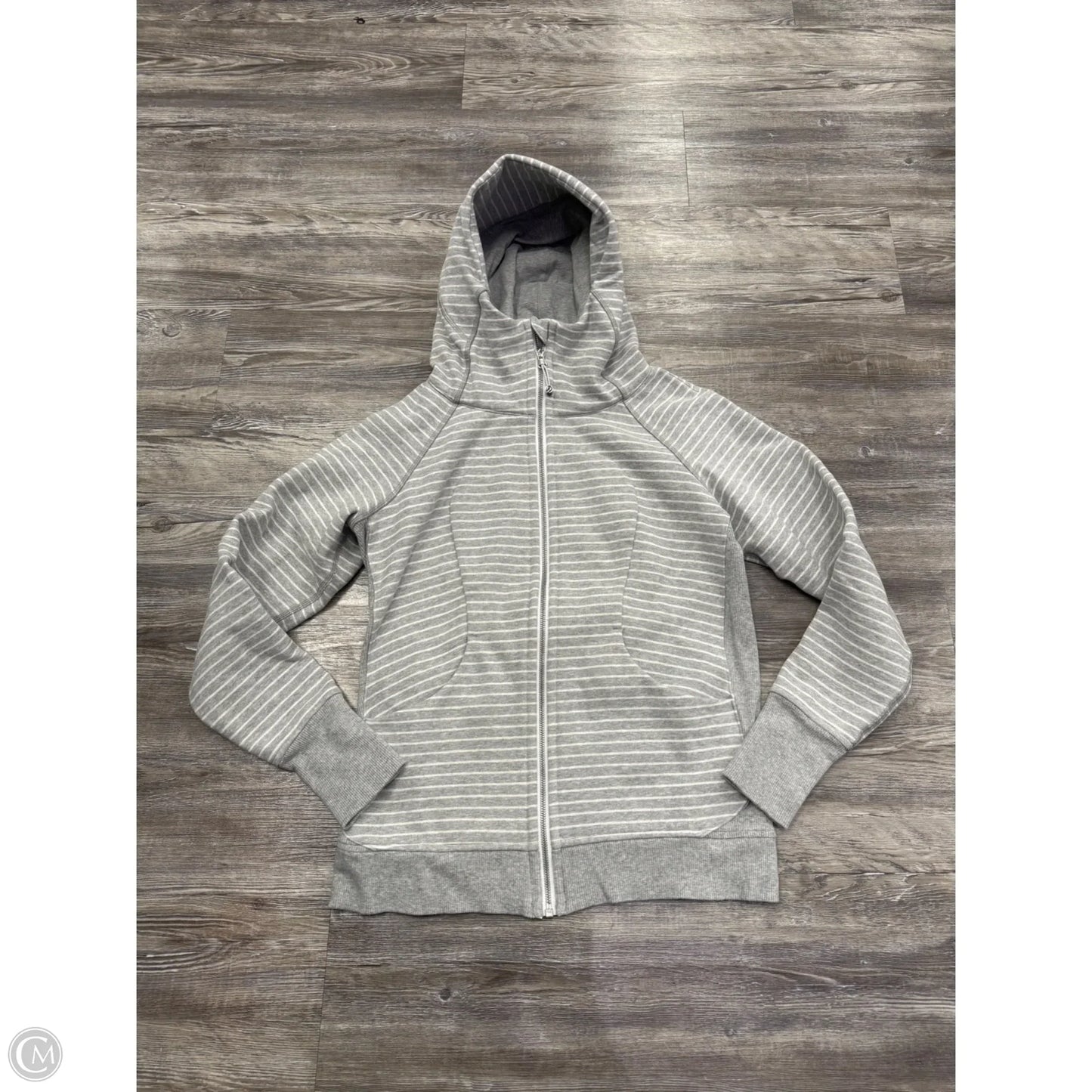 Athletic Sweatshirt Hoodie By Lululemon In Grey & White, Size: 8