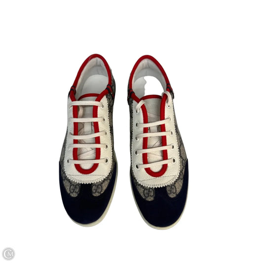 Shoes Luxury Designer By Gucci In Blue & Red, Size: 8