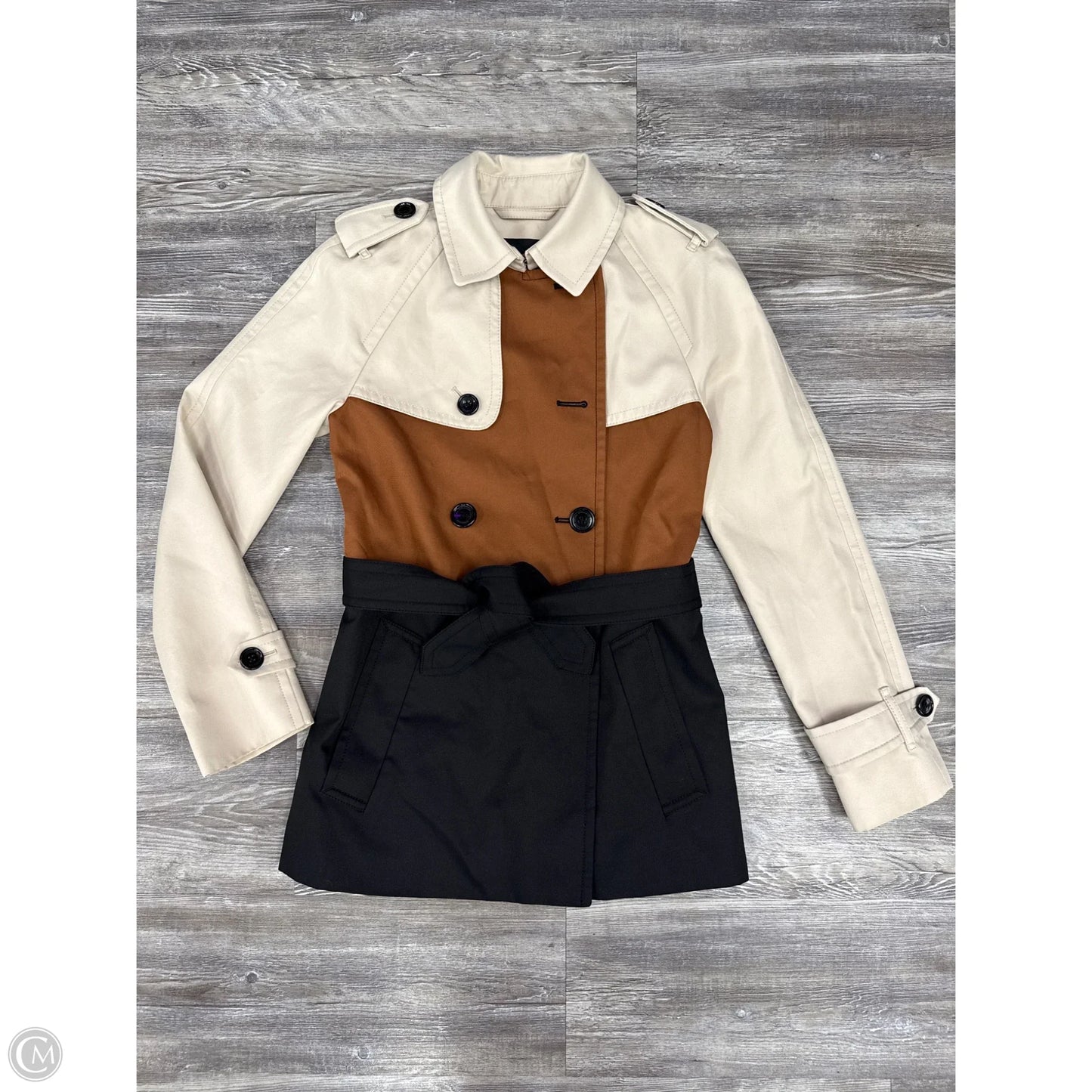 Jacket Designer By Coach In Brown & Cream, Size: Xs