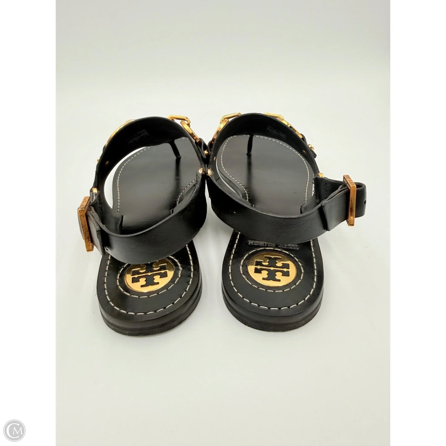 Sandals Designer By Tory Burch In Black & Gold, Size: 9.5