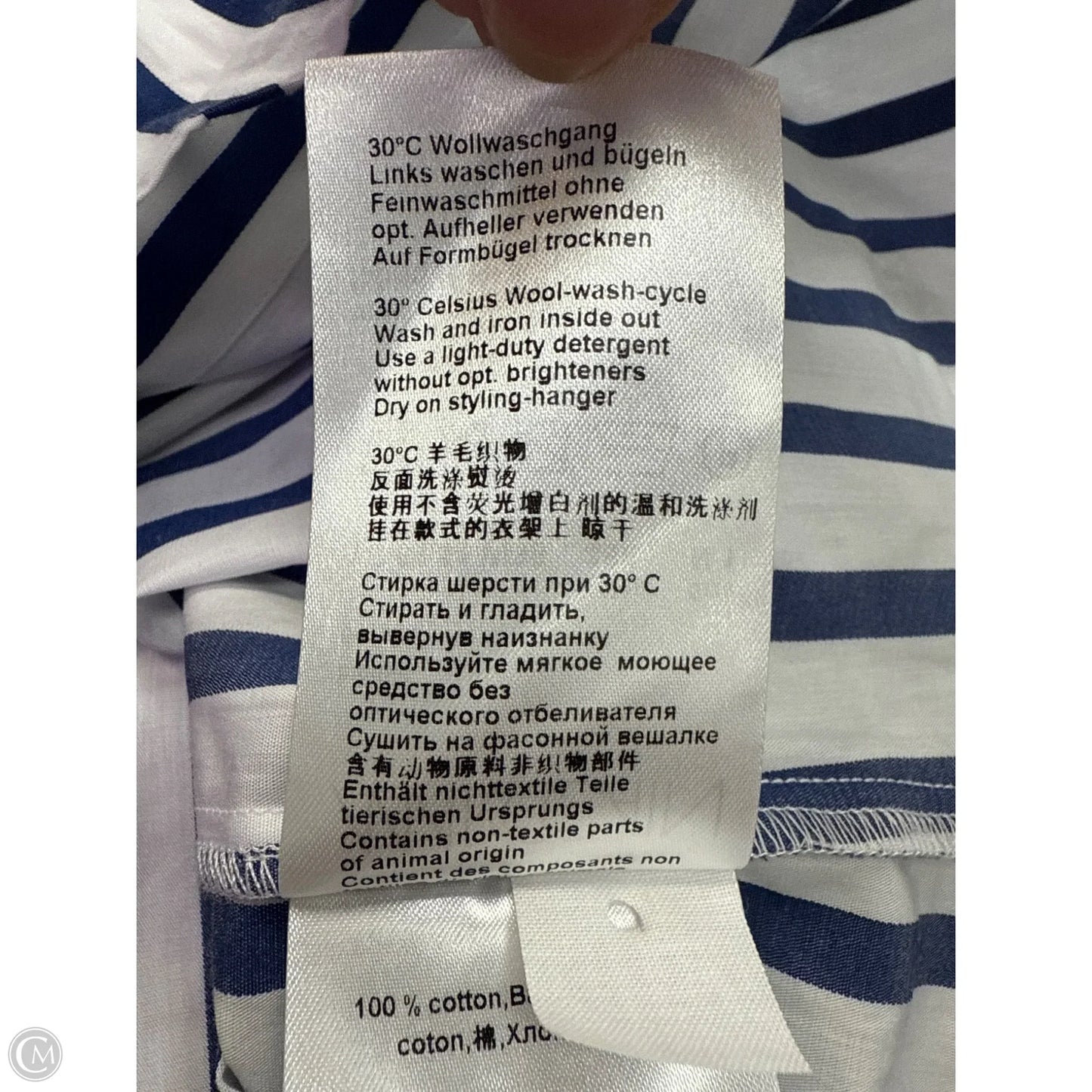 Top Long Sleeve By Marc Cain In Blue & White, Size: Xs
