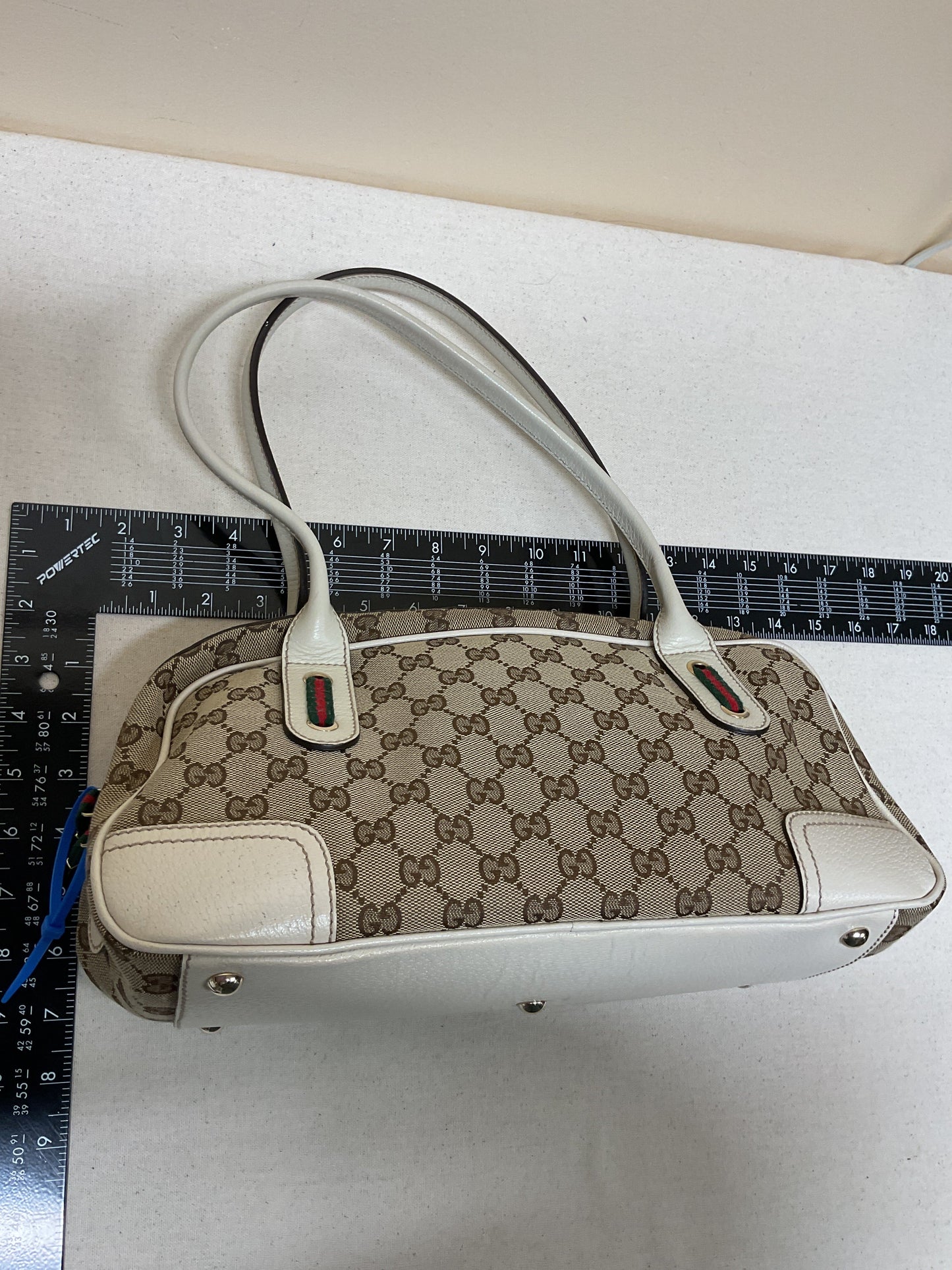 Handbag Luxury Designer By Gucci In Brown & Cream, Size:Medium