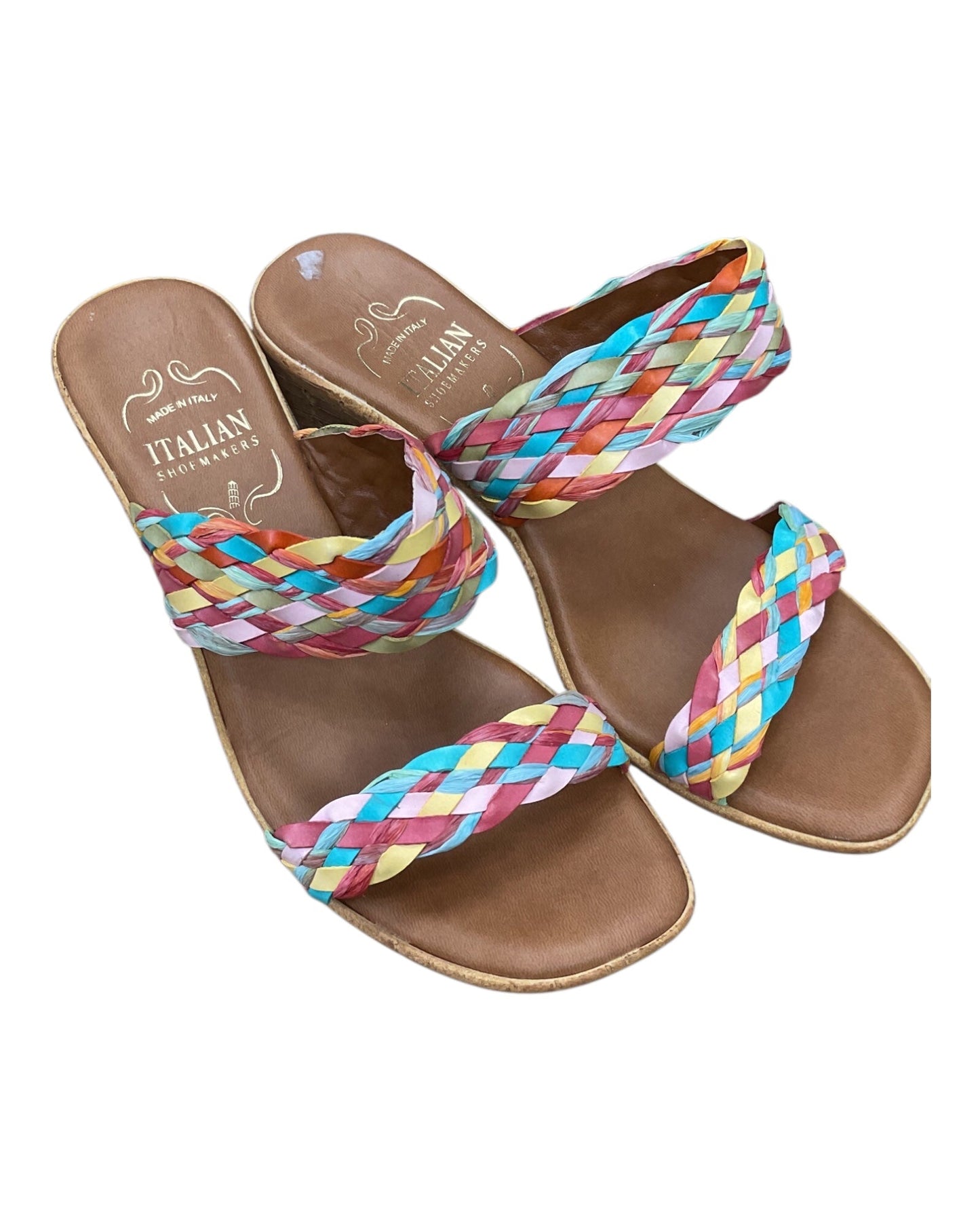 Sandals Heels Wedge By Italian Shoemakers In Multi, Size:7.5