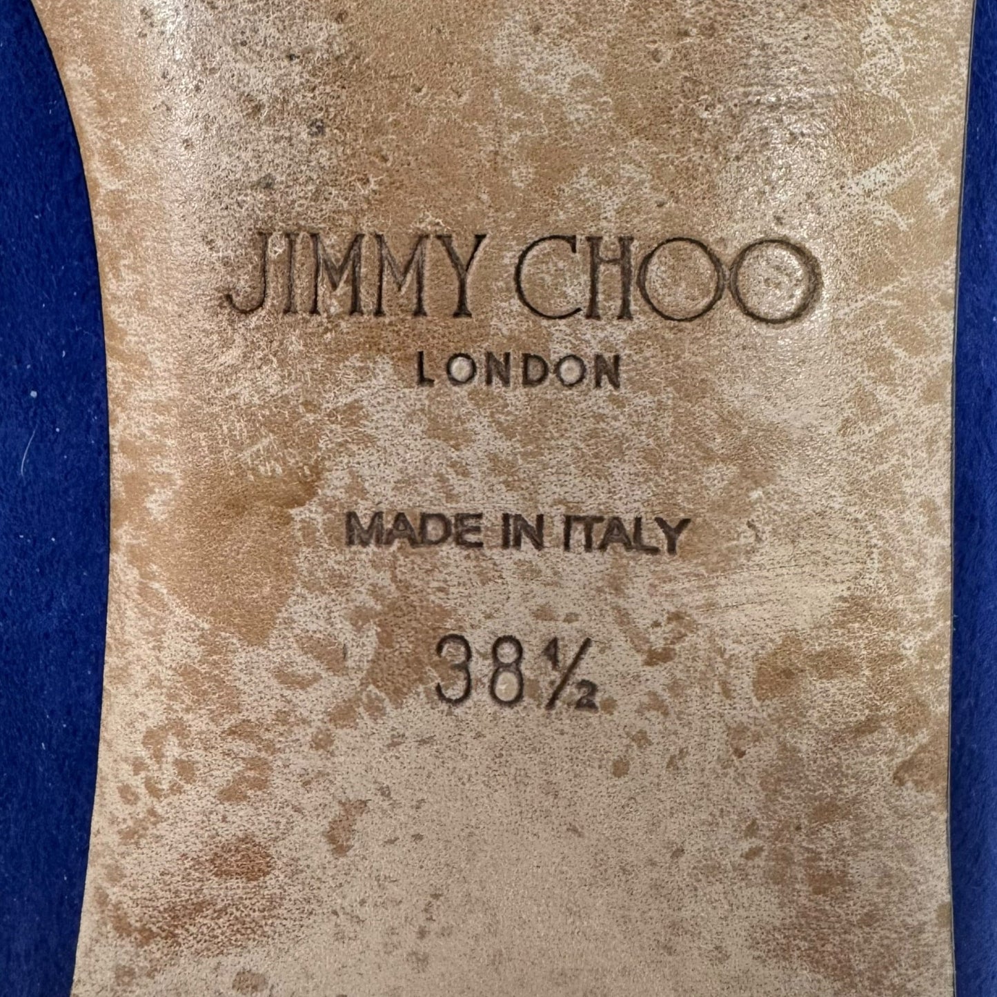 Suede Square Toe Flats Shoes Luxury Designer By Jimmy Choo In Blue, Size: 38.5