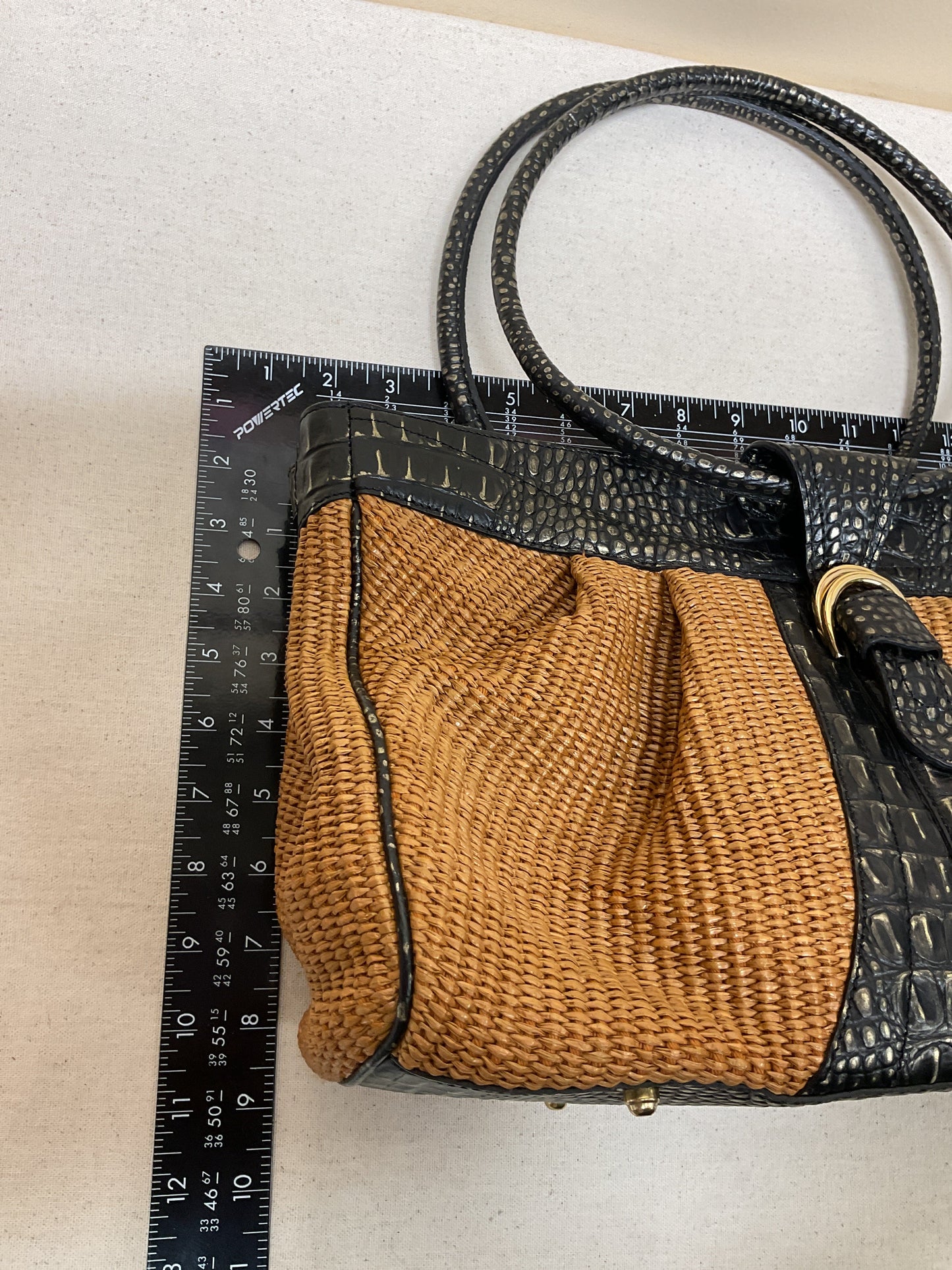 Handbag Designer By Brahmin In Black & Brown, Size:Medium