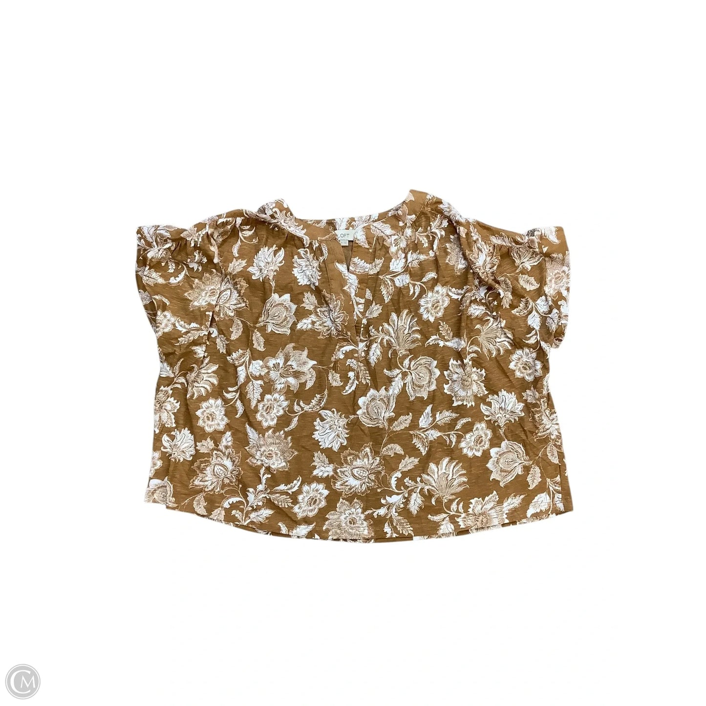 Top Short Sleeve By Loft In Tan & White, Size: M